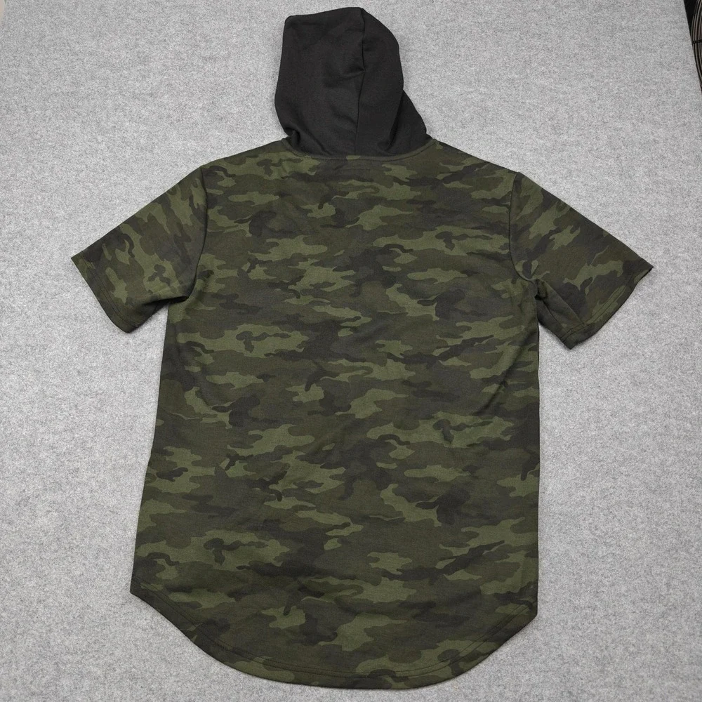 Marc Ecko Shirt Mens Large Green Camo Hooded Flag Graphic‎ Tee Zipper Cut & Sew